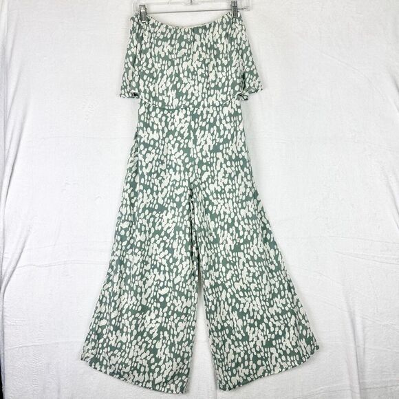 LSpace Paulina Strapless Jumpsuit Stone Steps Size XS Wide Leg Smocked Ruffle - Picture 4 of 8